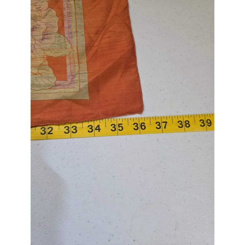 Pure Thai Silk Scarf Orange Floral Square Head Neck Bag Wrap Accessory Vintage